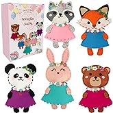 Cymbana Kid Sewing Craft Kit to Make a Friend for Beginner Felt Craft Learn to Sew, Panda Fox Bunny Raccoon Bear 5 Animals