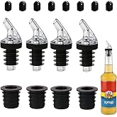 Pour Spout for Torani Sugar-Free Syrup 25.4 Fl Oz Bottle，Pourers for Large small Torani Sugar-Free Syrup。Leak-Proof,4-piece Large small + 8 Black Lid Caps (Black, 4)