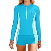 ADIFUN Girls Rash Guard Swimsuit Two Piece Set Colorblock Long Sleeve Bathing Suit UPF50+Sun Protection Swim Suits 7-16Y