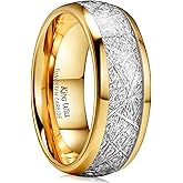 King Will Tungsten Rings for Men Meteorite Carbon Fiber Wood Inlay Mens Wedding Engagement Band Domed Polished