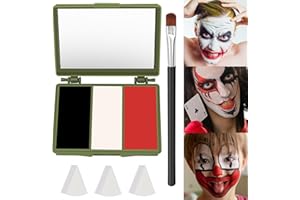 VPCRT6 Clown Black White Red Face Paint,Professional 3 in1 Body Paint With 3 Brush Halloween Makeup Kit Face Paint Clown Cosplay Costume Joker SFX Zombie Face Painting White Makeup