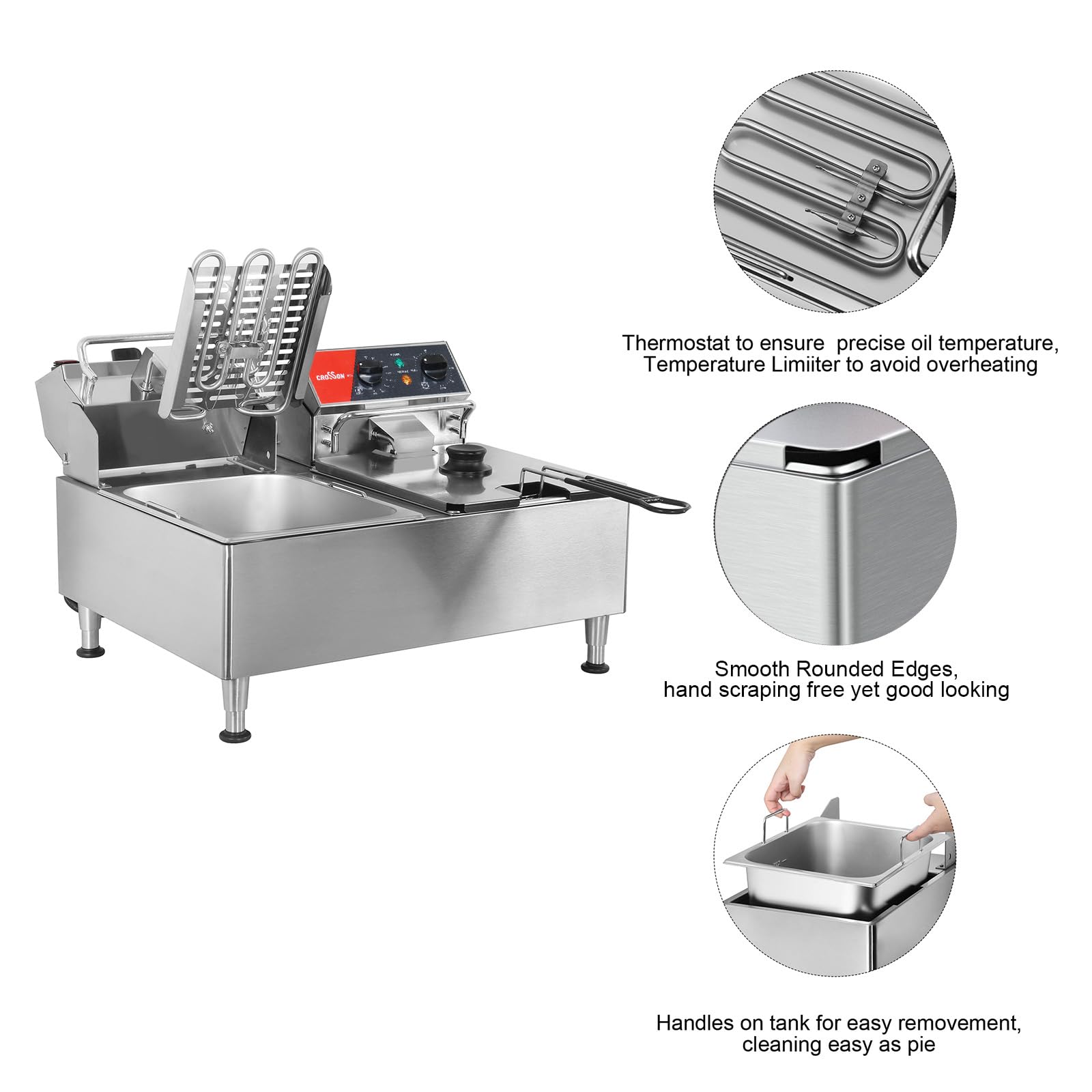 CROSSON 12L Elektrische Fritteuse mit doppeltem Tank und rotierendem Fritteusenkopf, 30-Minuten-Timer, EGO-Thermostat, Aufsatzfritteuse für den gewerblichen Gebrauch 5