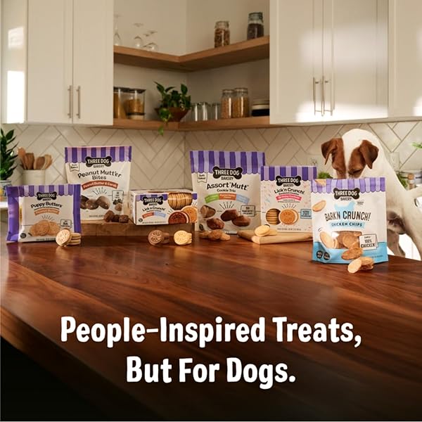 THREE DOG BAKERY LICK’N CRUNCH! GOLDEN & VANILLA SANDWICH COOKIES, DOG TREAT, PUPPY COOKIES WITH REAL INGREDIENTS, DOG BIRTHDAY TREAT, TRAINING REWARD