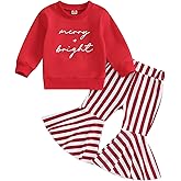 Kupretty Baby Girl Fall Winter Clothes Santa Baby Crewneck Sweatshirts Striped Flare Pants Set Toddler Christmas Outfits