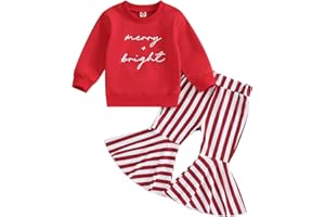 Kupretty Baby Girl Fall Winter Clothes Santa Baby Crewneck Sweatshirts Striped Flare Pants Set Toddler Christmas Outfits