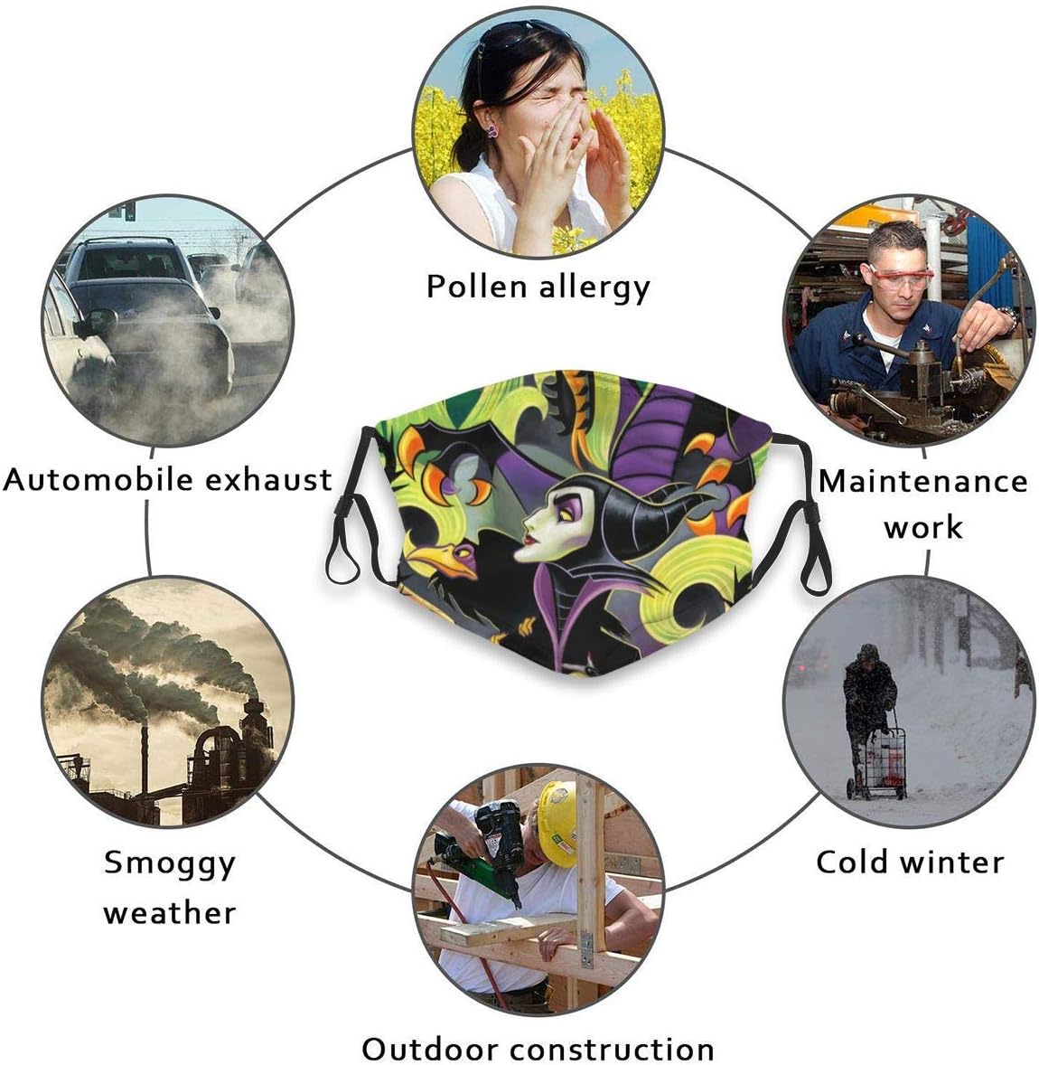 Fashion Mouth Guard with Replaceable Filters Activated Carbon Cover for Sleeping Climbing Daily Use Washable Windproof Breathing Guard, Mal Fury Printing Art Fan Gift - 16 Filter : Sports & Outdoors