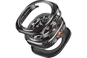 VeveXiao 2 in 1 Metal Rugged Case Compatible with Samsung Galaxy Watch 7 Ultra Case, Aluminum Shockproof Protective Bumper Cover for Galaxy Watch 7 Ultra (2024) 47mm Metal Case (Black Orange)