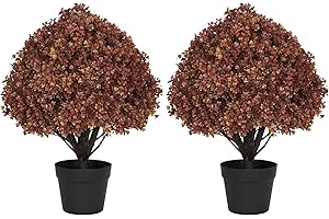 Azoco 24" Fall Topiary Trees Artificial Outdoor Set of 2, UV-Resistant Faux Boxwood Plants for Outside Planters, Realistic Autumn Red-Tone Bushes & Shrubs for Front Porch Decor, 2ft Seasonal Accent
