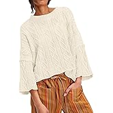 yoeasy Womens Cropped Sweaters Oversized Cable Knit Crewneck Long Sleeve Pullover Trendy Casual Loose Sweater Tops