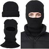 2 in 1 Balaclava Ski Mask Beanie, Winter Warm Knit Hat for Men Women, Foldable Polyester Trendy Beanie, Full Face Cover for Skiing, Cycling, Hiking, Cold Weather Outdoor Headwear Black