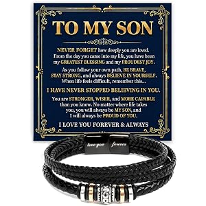Mapileng To My Son Bracelet from Mom and Dad, Braided Leather Bracelet for Men, Christmas Birthday Graduation Gift, Son Gifts