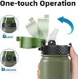 OLDLEY 1L Stainless Steel Water Bottle with Straw Lid Vacuum Insulated Olive view 3
