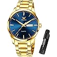 OLEVS Mens Gold Watches Waterproof Stainless Steel Lightweight Watch with Date Classic Luxury Dress Watch for Men Gold White Blue Green Dial