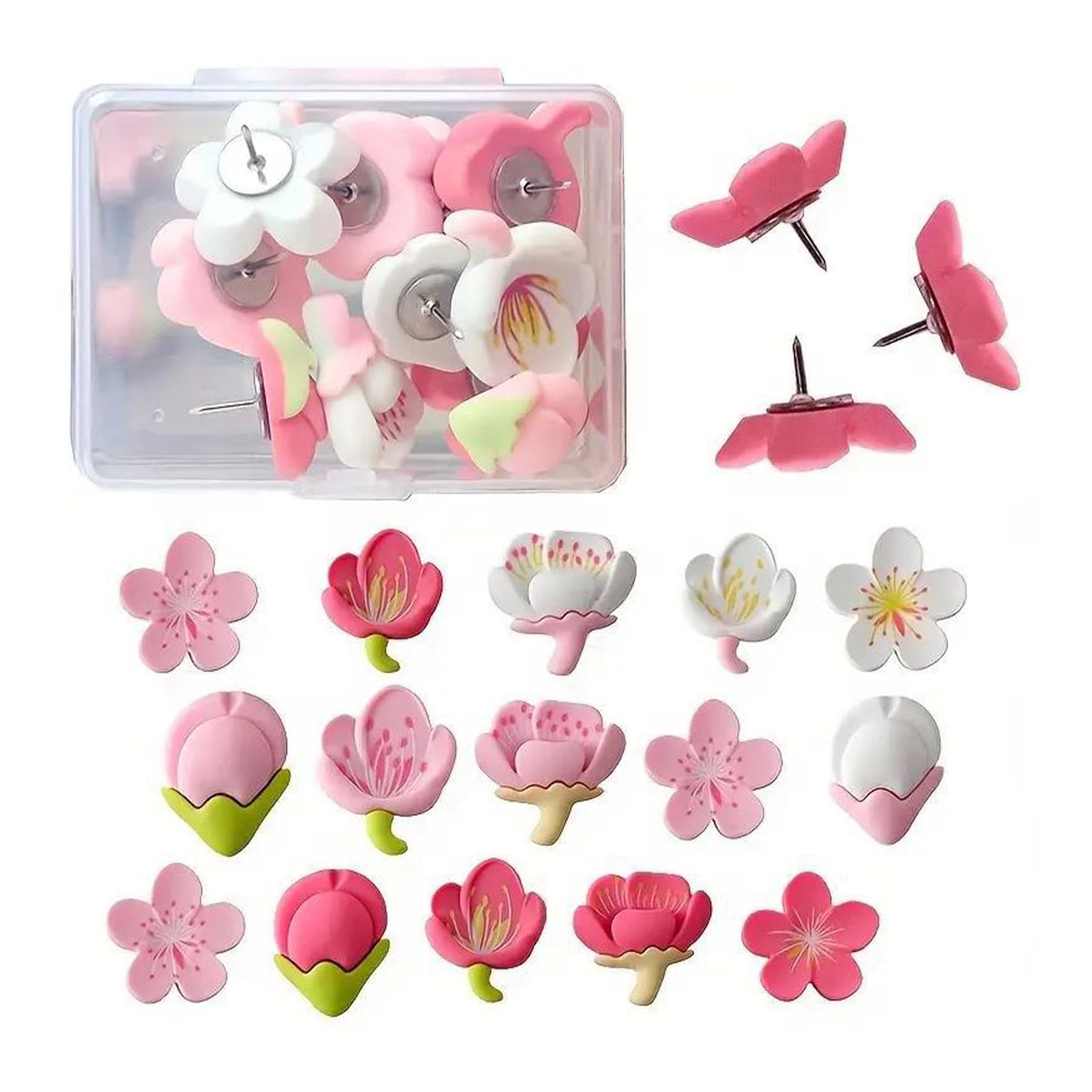Cork Board Pins - 24pcs Flower Drawing Pins, Notice Board Pins,Cute Resin Decorative Tacks,Push Pins for Cork Board,Clear Pins For Pinboard,Plant Pins Novelty Push Pins Decorative Nails for Photo Wall
