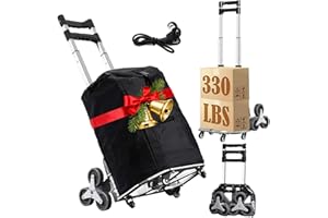 KIGEMRE Stair Climbing Cart, 330LB Capacity Collapsible Stair Climbing Dolly,Cart for Stairs with Bungee Cord and Swivel Wheels 50L Shopping Bag,Hand Trucks for Moving Shopping, Office Use (330LBS)