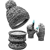 Kids Winter Hat Gloves Scarf Set, Toddler Children Girls Boys Beanie Hat Knitted Mittens & Neck Gaiter Warmer for Kids 3-10