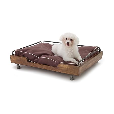 Priti Industrial Design Pets Bed for Dogs Cat Puppies in Iron Leg Wooden Frame and Washed Canvas Cover 32x24x7