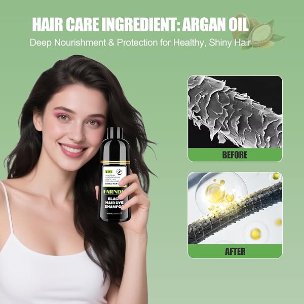 DYEING 221 BC FARNDU JET BLACK HAIR DYE SHAMPOO FOR WOMEN & MEN, 3 IN 1 NATURAL HERBAL COLOR SHAMPOO FOR 100% GRAY COVERAGE, AMMONIA & PARABEN FREE (500ML)