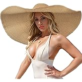 Oversized Beach Hat for Women, Large Wide Brim Packable Floppy Sun Straw Hats Foldable,Handmade Summer Big Beach Hat