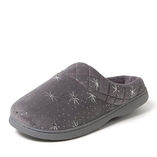 Dearfoams Women's Indoor/Outdoor Memory Foam Darcy Microfiber Velour Clog, Wide Widths Slipper, Starry Night Sky, 5-6