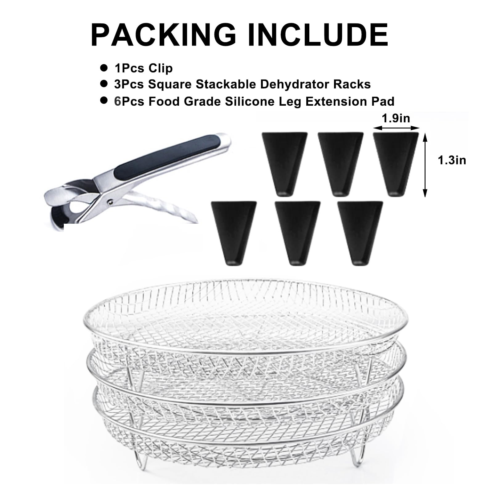 Upgrade Air Fryer Rack, Three Stackable Dehydrator Racks with spare clip and silicone feet,Stainless Steel Air Fryer Accessories Round Air Fryer Rack (Round)