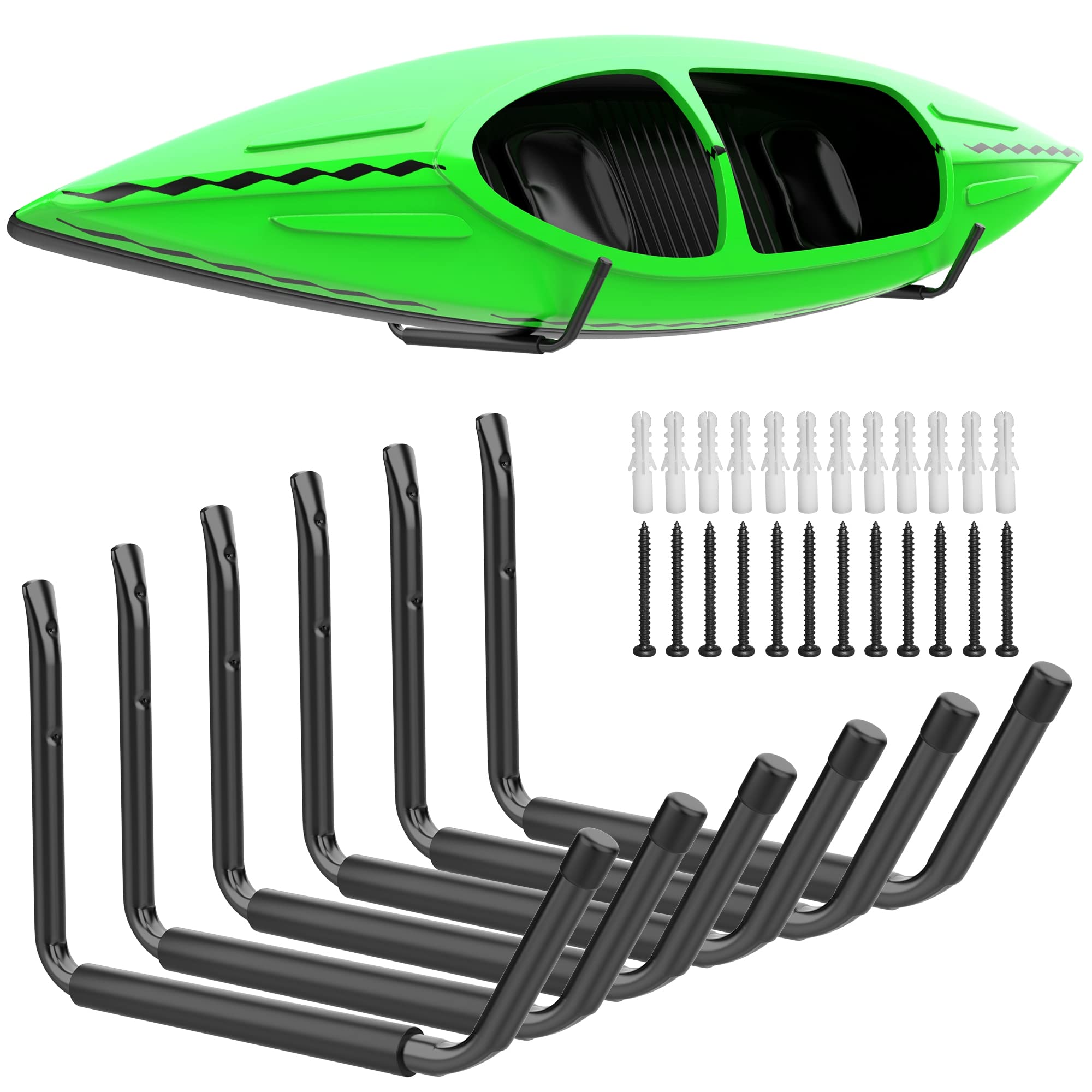 Photo 1 of WALMANN Kayak Storage Rack, Wall Mount Kayak Hooks for Garage Utility Storage Hangers for Canoe, Surfboard, Skiis, Snowboard, Paddle Board, Ladders