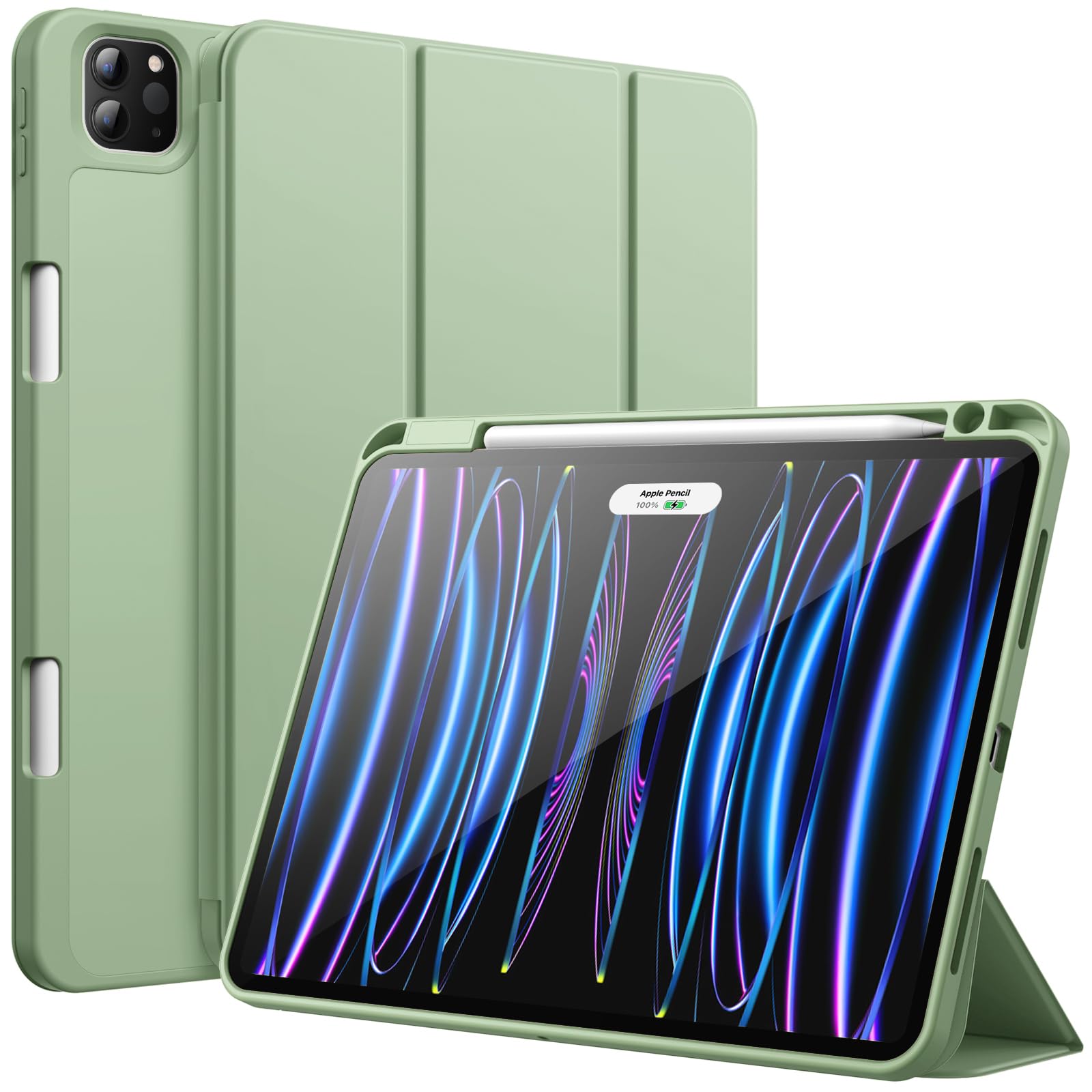 JETech Case for iPad Pro 11 Inch (2022/2021/2020 Model) with Pencil Holder, Support 2nd Pencil Charging, Slim Tablet Cover with Soft TPU Back, Auto Wake/Sleep (Matcha Green)