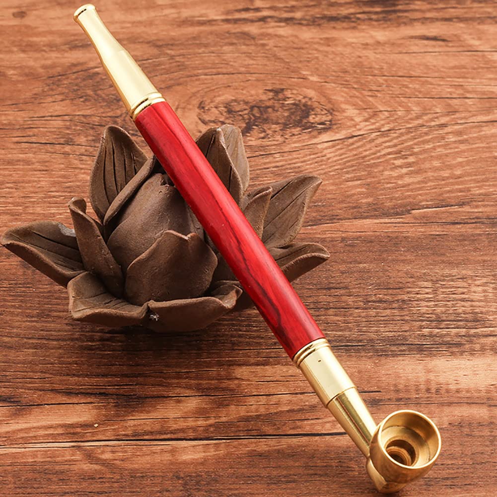 Photo 1 of Wood Tobacco Pipe With Cleaner Tamper Tool Black Bag, 6 inch Smoking Pipe Accessories Kit Kiseru (Red)
