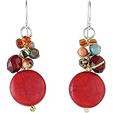 NOVICA Artisan Handmade Cluster Earrings Gemstone Beaded Dangle .925 Sterling Silver Thailand Birthstone 'Thai Joy'