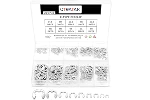 QTEATAK 200-Pcs 10-Size Stainless E-Clip Circlip External Retaining Ring Assortment Set - 304 Stainless Steel(1.5mm 2mm 2.5mm 3mm 3.5mm 4mm 5mm 6mm 7mm 8mm)