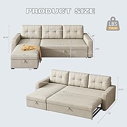 YOPTO L-Shape Reversible Sectional Sleeper Sofa Bed