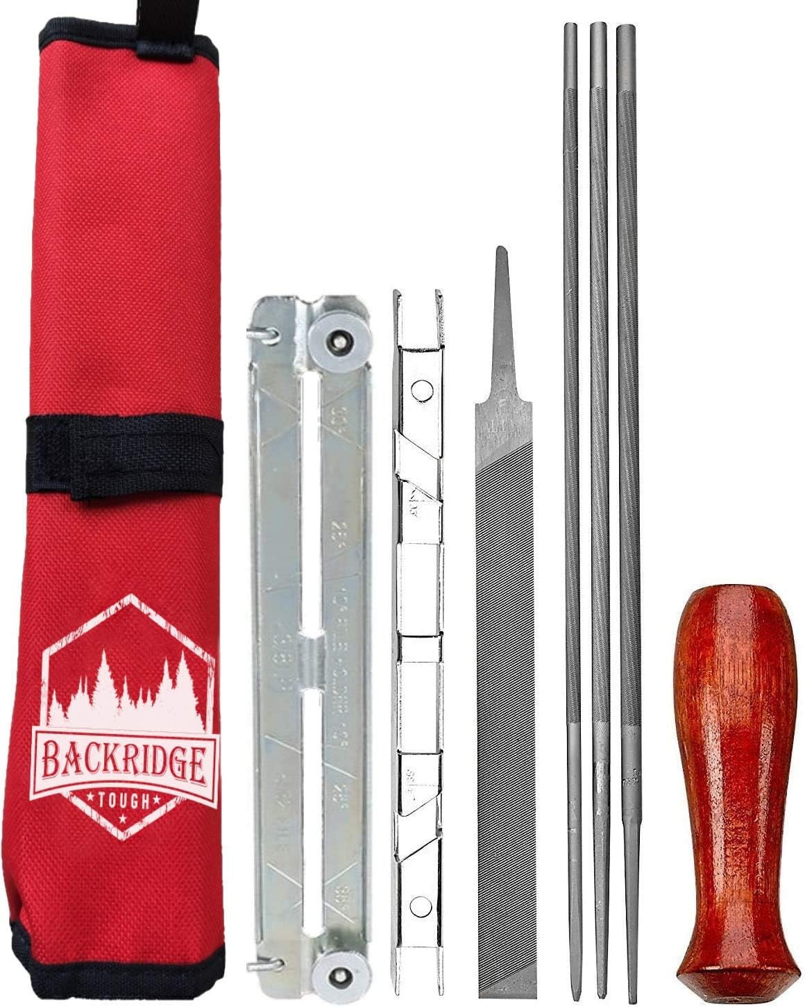 Chainsaw Sharpener File Kit – Flat, 5/32, 3/16, 7/32 Inch Round Files, Raker Tooth Depth Gauge, Blade Filing Guide, Wood Handle & Tool Pouch – Used to Sharpen Chain Saw Teeth - 8 Piece Sharpening Set : Home Audio & Theater