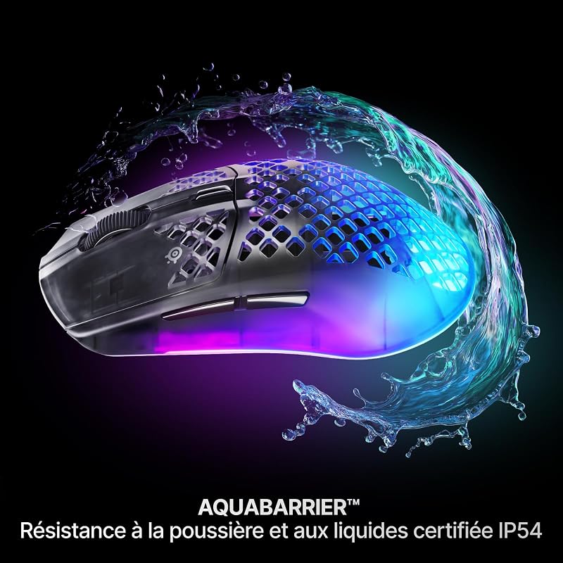 Aerox 3 Wireless Gen 2 - Souris 68 g, Polling Rate 4K (4000 Hz), Capteur Optique 26K DPI, Batterie 200h, Étanchéité IP54, Switchs 80 Millions de Clics, RGB, Patins 100% PTFE, Shadow