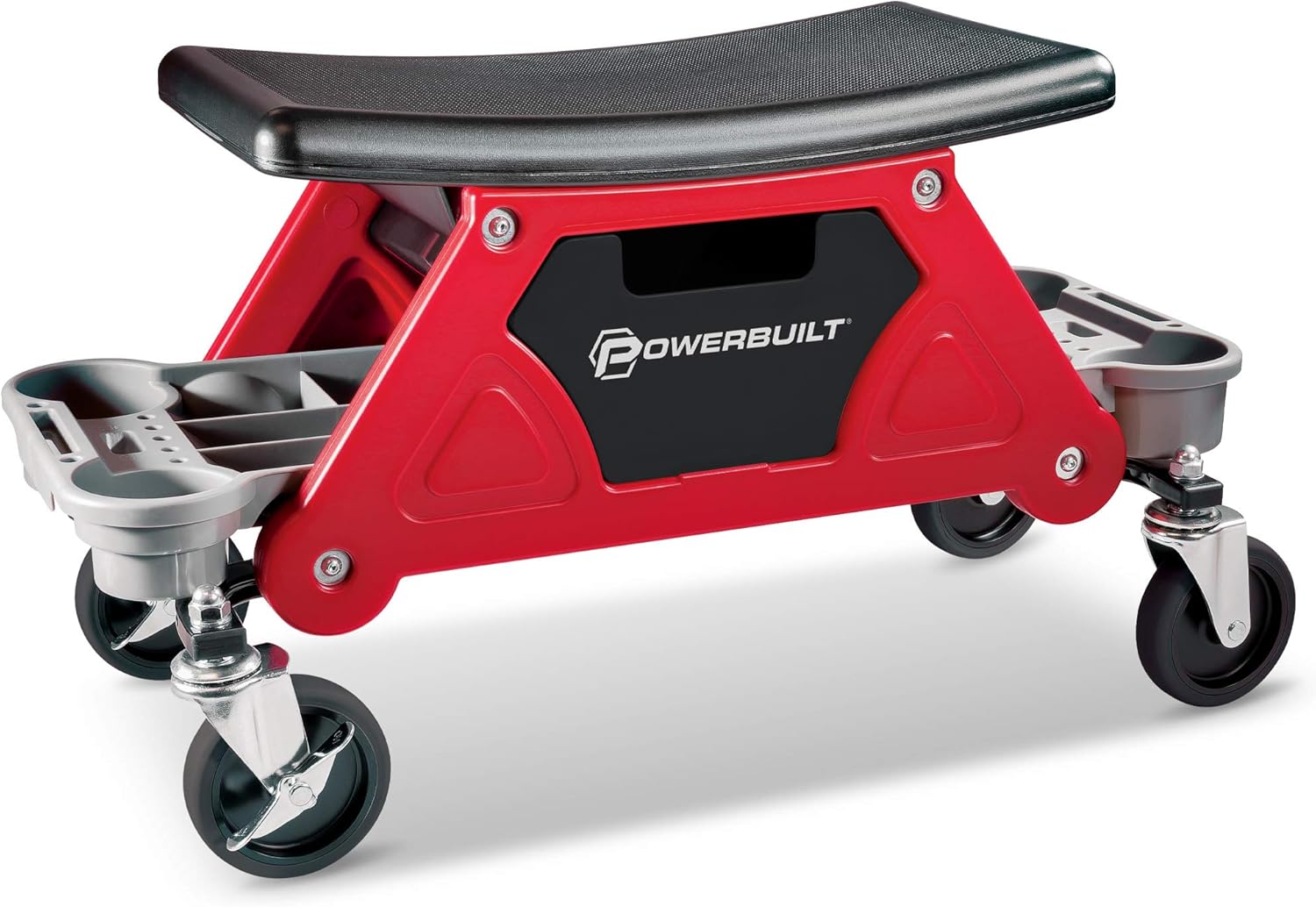 Powerbuilt Heavy Duty Roller Mechanics Seat and Brake Stool with 4-in. Rubber Swivel Casters Roll Over Anything, Big Seating Platform, Slide Out Tool Trays and Drawer 300 lb. Capacity – 240036: Automotive