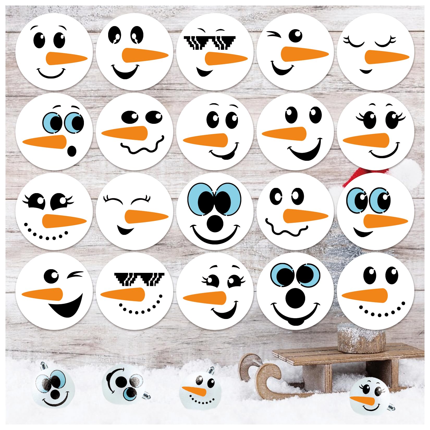 20 Pieces Christmas Snow Face Stencils for Crafts Reusable Stencil for Painting on Wood Ornament Window Shirts Paper Fabric (8in)