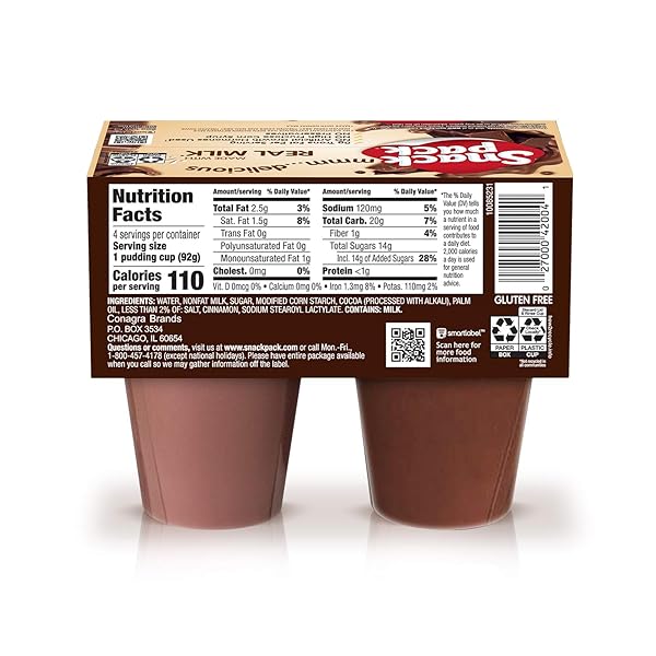 SNACK PACK MILK CHOCOLATE AND CHOCOLATE FUDGE/MILK CHOCOLATE PUDDING, 4 COUNT PUDDING CUPS