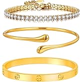 MVCOLEDY 18K Gold Plated Love Bangle Bracelet Set Cubic Zirconia Classic Stainless Steel Adjustable CZ Gold Tennis Love Bracelets Stack for women