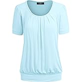 Made By Johnny Women's Scoop Neck Short Sleeve Pleated Front Blouse Tunic Top Plus Size
