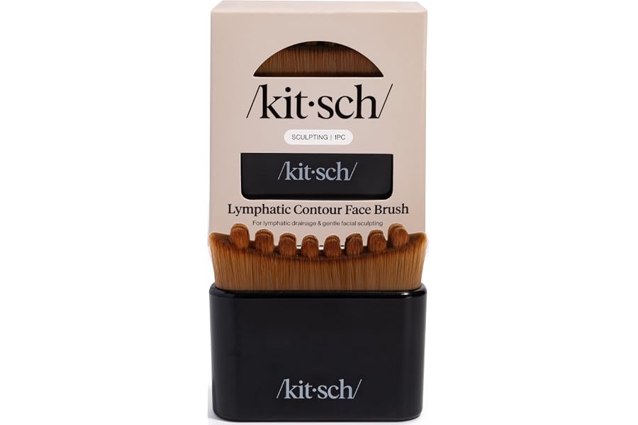 Kitsch Lymphatic Contour Face Brush - Facial Massage Brushes - Black | Hypoallergenic Bristles, Depuffing & Encourage Circulation, Face Brush for Lymphatic Drainage Brush, Ergonomic Contour Design