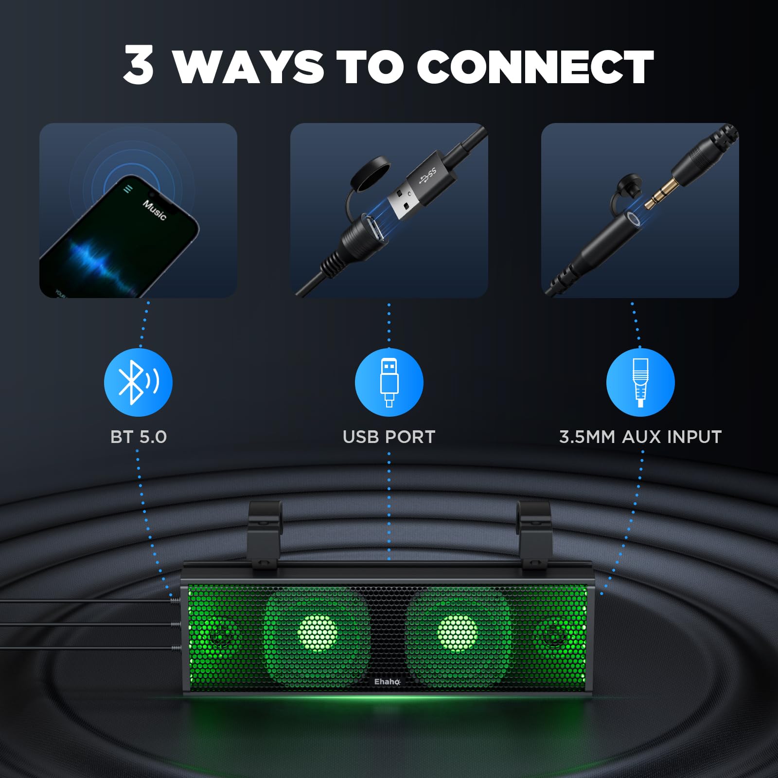 Ehaho 17 Inch UTV Sound Bar, ATV SoundBar Bluetooth with RGB Lighting, IP66 Waterproof Golf Cart Sound Bar, Amplified Powersports SXS SoundBar, UTV Speakers Compatible with Polaris RZR Can-Am (MT4100)