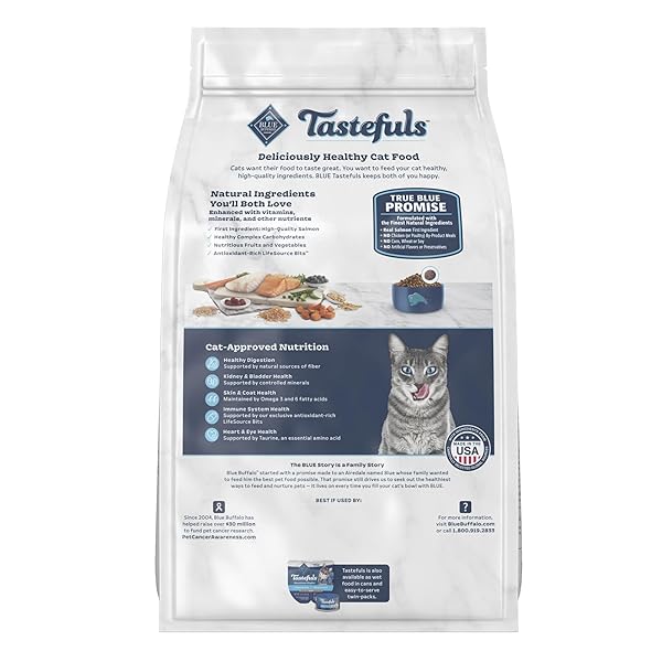 BLUE BUFFALO TASTEFULS ADULT CAT DRY FOOD, MULTI-PROTEIN SALMON & OCEAN FISH RECIPE, 7-LB. BAG