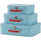 SLPR Paperboard Suitcases Set of 3, Light Blue - Vintage Cardboard Suitcase Decor, Nesting Luggage Decorative Mache Boxes with Hinged Lids and Brass Handles, Mini Suitcases for Centerpieces