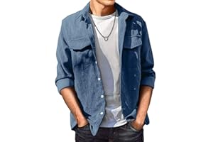 JMIERR Men's Corduroy Button Down Shirts Casual Long Sleeve Shacket Jacket with Flap Pockets