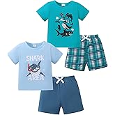 Jecson Toddler Boy Clothes Summer Outfits Cotton Short Sleeve T-shirts and Shorts Set 4 Pieces 12Months-5 Years