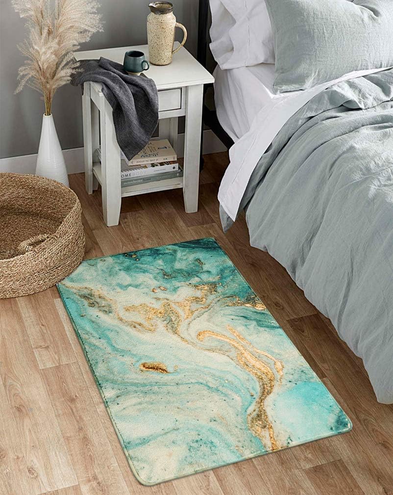 Uphome Area Rugs 2’x3’ Luxury Turquoise Marble Velveteen Bath Rugs Non-Slip Door Carpet Microfiber Absorbent Machine-Washable Floor Accent Rug for Bedside Throw Mat: Home & Kitchen