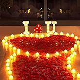 LAMATY 1027 Pcs I Love U Light Up Letters Proposal Decorations, I Love U Sign with 24 Pcs Heart Flameless Candles 1000 Pcs Rose Petals for Wedding Proposal Romantic Night Decor