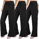 Wenouy 3 Pack Womens Wide Leg Pants with Pockets Comfy Casual Yoga Lounge Pant Sweatpants Loose Pajama Pants