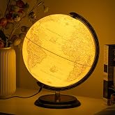 12'' Retro Illuminated World Globe with Wooden Stand, 2-1 Educ &amp; D&eacute;cor Antique Night Light up Globe Built in LED &amp; HD Printed Map, Antique Illuminated Glob for Adults &amp; Kids, Home D&eacute;cor, Office
