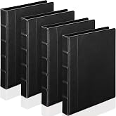 Yexiya 4 Pcs Vintage Leather 3 Ring Binder Portfolio,1 Inch,Black | Hardback Cover with 2 Inner Pockets, Round Ring Holds 200 Sheets, 13 X 10 Inch Organizer for Office School Files