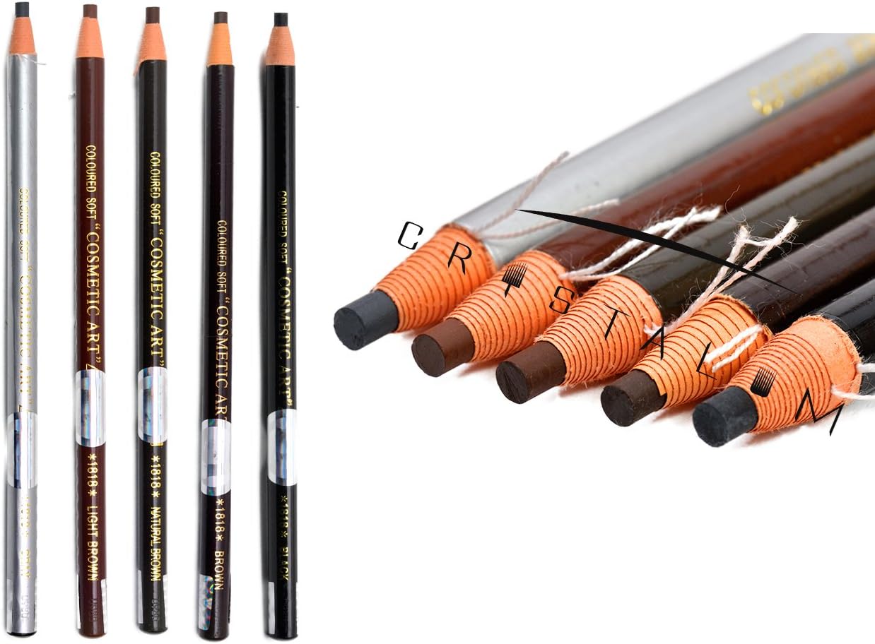 Microblading Pencil Brown Black Natural Grey - Peel Off Pull Cord Marker for Eyebrows - Permanent Makeup - Professional Tattoo Tools by CRYSTALUM®